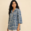 Indigo Abstract Printed & Embroidered Cotton Kurti