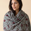 Hand-Embroidered Kashmiri Sozni Stole in Fine Wool – Sage Grey